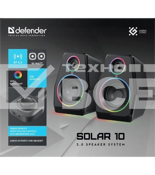 Акустическая система Defender 2.0 Solar 10 10Вт, BT/Light питание от USB