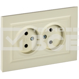 Розетка 2-местная IEK BRITE РС12-2-БрКр (BR-R20-10-K10-F) 10А в сборе, без заземления без защитных шторок, бежевый