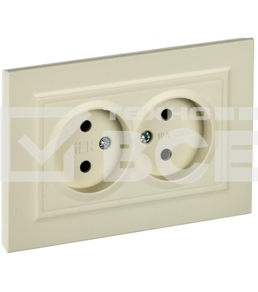 Розетка 2-местная IEK BRITE РС12-2-БрКр (BR-R20-10-K10-F) 10А в сборе, без заземления без защитных шторок, бежевый