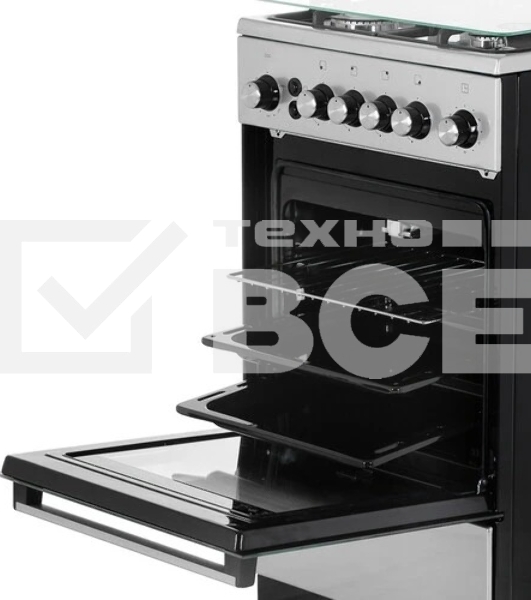 Плита газовая De Luxe 5040.40Г (кр) ЧР-010 серебристый, конфорок 4 шт, духовка 46 л, 50 см x 85 см x 50 см