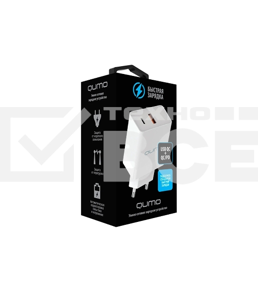 Сетевое зарядное устройство Qumo Energy light (Charger 0052) PD 20W, 2USB, Type-C + QC3.0, белый