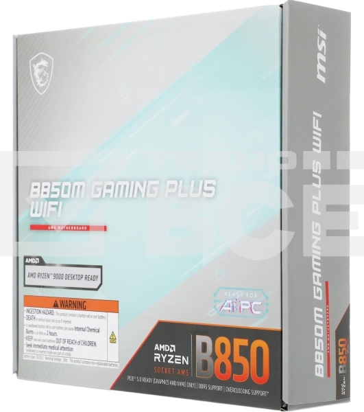 Материнская плата MSI B850M GAMING PLUS WIFI, AM5, AMD B850, 4xDDR5, 4xSATA, 2xM.2, 1xPCIe 5.0 x16, 1xPCIe 4.0 x4, 1xPCIe 3.0 x1, 1xDP, 1xHDMI, 1x5Gb LAN, Wi-Fi 7, Bluetooth 5.4, 3xUSB-C 10Gbps, 3xUSB-A 10Gbps, 3xUSB-A 5Gbps, 3x3.5 мм, 7.1, mATX