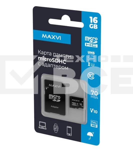 Карта памяти Maxvi microSDHC 16Gb, class 10, UHS-I (1), V10 (MSD16GbC10V10)