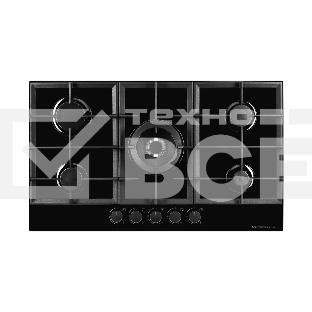 Газовая варочная панель Kuppersberg FG 95 B, закаленное стекло, ширина 90 см, 5 газовых конфорок, WOK конфорка(4,2 кВт), автоподжиг, газ-контроль, чугунные решетки, черный