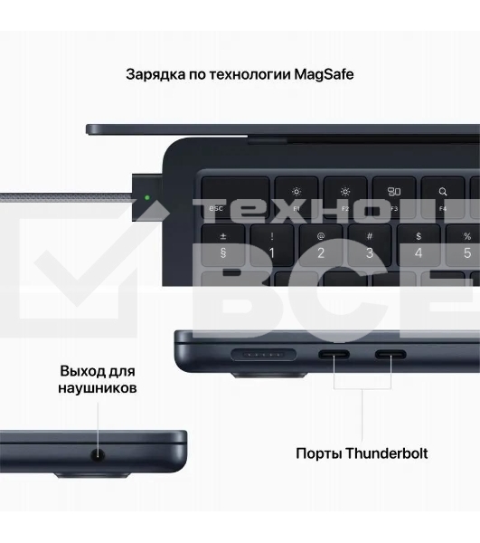 Ноутбук Apple MacBook Air A2681 13.6' Ultra HD IPS/Apple M2 8 core/8Gb/256Gb/Apple M2 8 core/Mac OS/полночный, (Английская клавиатура)