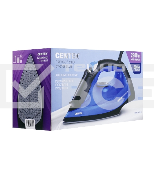 Утюг Centek CT-3301 синий, 2800 Вт, 60 г/мин, 195 г/мин, 600 мл