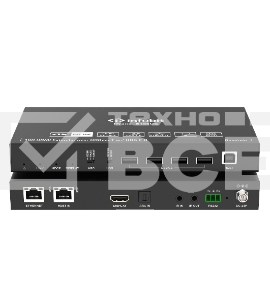 Удлинитель сигнала HDMI Infobit iTrans E100UC USB по витой паре до 100 метров, поддержка 4К60, HDBT 3.0