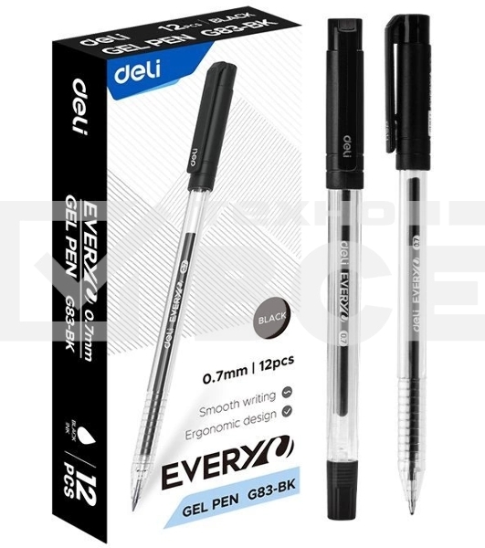 Ручка гелевая Deli EveryU EG83-BK прозрачный d=0.7мм черн. черн. 1стерж. кругл.