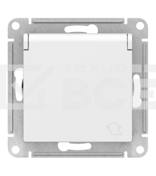 Механизм розетки 1-м СП AtlasDesign 16А IP20 с заземл. защ. шторки с крышкой белый