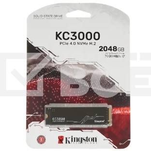 Накопитель SSD M.2 2280 2048GB Kingston KC3000 Client SSD SKC3000S/2048G PCIe 4.0 NVMe, 7000/7000, IOPS 1000/1000K, MTBF 1.8M, 3D TLC, 1600TBW, 0.71DWPD, with Heat Spreader (5 лет), RTL