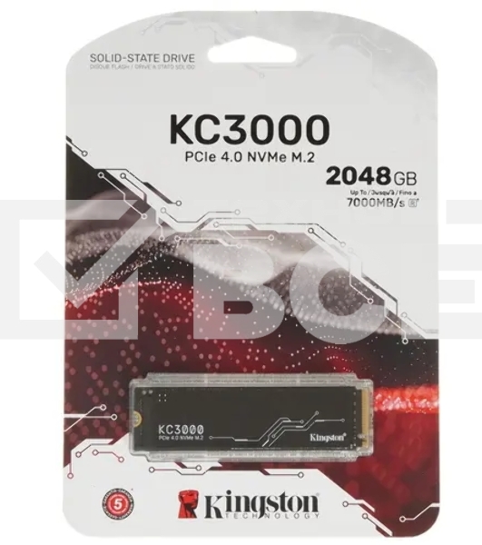 Накопитель SSD M.2 2280 2048GB Kingston KC3000 Client SSD SKC3000S/2048G PCIe 4.0 NVMe, 7000/7000, IOPS 1000/1000K, MTBF 1.8M, 3D TLC, 1600TBW, 0.71DWPD, with Heat Spreader (5 лет), RTL