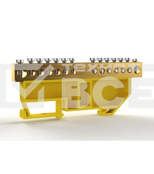 Шина PE 'земля' на DIN-изоляторе 8х12мм 14 отвер. латунь TOKOV ELECTRIC TKE-BCB-812-14-DIN/PE