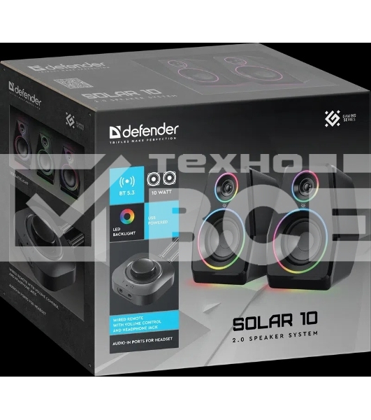 Акустическая система Defender 2.0 Solar 10 10Вт, BT/Light питание от USB