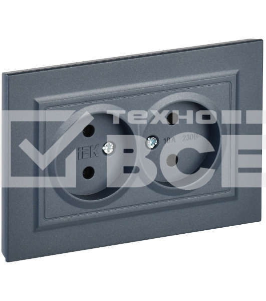 Розетка 2-местная IEK BRITE РС12-2-БрМ (BR-R20-10-K35-F) 10А в сборе, без заземления, без защитных шторок, маренго