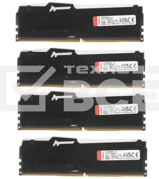 Оперативная память Kingston Fury Beast Black, DDR5, 128GB (4x32GB), 5600MHz, CL40, DIMM, радиатор, RGB, чёрный