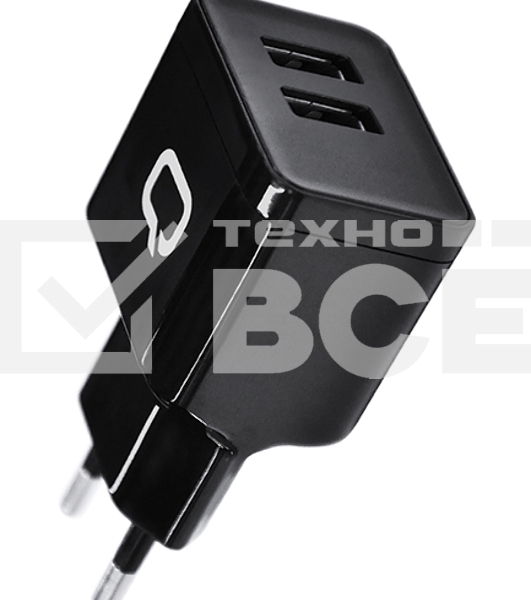 Сетевое зарядное устройство Qumo Energy (Charger 0062), 2 USB, 3.1A, Micro USB cable, черный