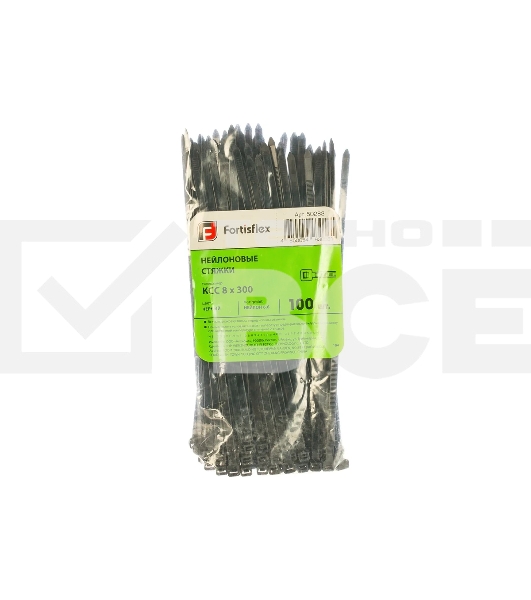 Нейлоновые стяжки Fortisflex КСС 8х300 черный 100 штук