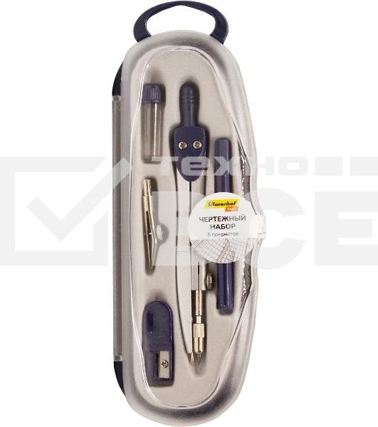 Готовальня Silwerhof Daily, корпус синий, металл, 12 см, в комплекте: 5 предметов