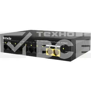Коммутатор неуправляемый Tenda S110GPC PoE, 10 портов, 8x100 Мбит/с, 2х1 Гбит/с, PoE 8х30 Вт (до 80 Вт), настольный