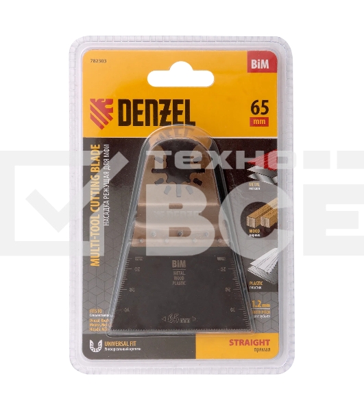 Насадка для МФИ Denzel режущая прямая, BiM, по металлу и дереву, 65 x 1,2 мм, мелкий зуб