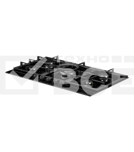 Газовая варочная панель Kuppersberg FG 95 B, закаленное стекло, ширина 90 см, 5 газовых конфорок, WOK конфорка(4,2 кВт), автоподжиг, газ-контроль, чугунные решетки, черный