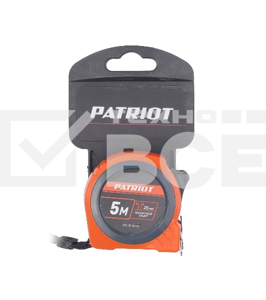 Рулетка PATRIOT MTP-5-25, магнит, 2сторон.зацеп, антиблик.нейлон.покрытие, крупн.шрифт, двусторон.белая лента, 5м*25 мм