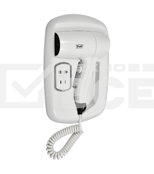 Фен для волос настенный Puff 1203B, белый, 1,2 кВт