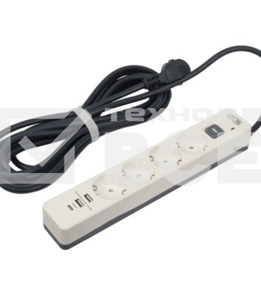 Сетевой фильтр Powercom SP-01 USB2A1CW 3,0М 3.0 м, 4 розетки, белый/серый, коробка