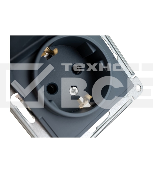 Механизм розетки 1-м СП AtlasDesign 16А IP20 с заземл. защ. шторки с крышкой грифель