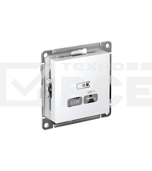 Розетка USB SE тип-C 65W высокоскор. заряд. QC, PD, мех. AtlasDesign белый