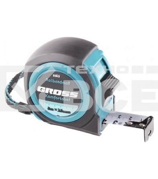Рулетка Gross Komfortabel, 8 м х 25 мм, обрезиненный корпус