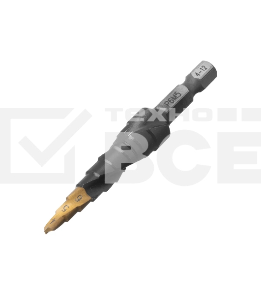 Сверло ступенчатое Denzel 4-5-6-7-8-9-10-11-12 мм, Р6М5, 6-гр. хвостовик 723602