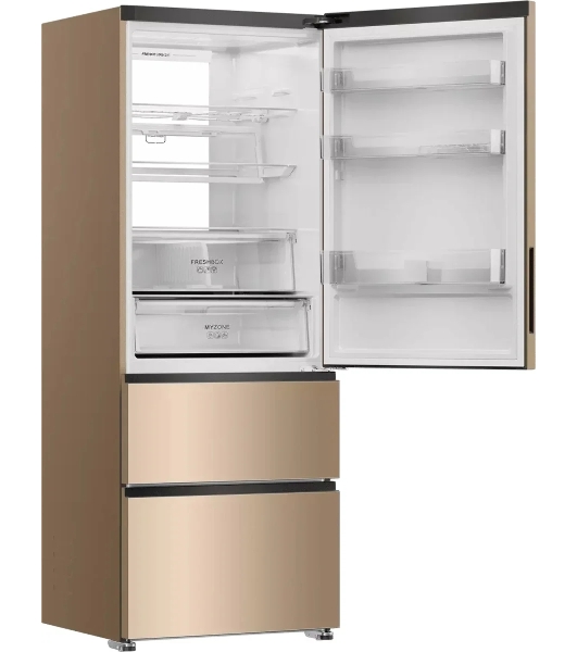 Холодильник Haier A4F742CGGU1 золотистый трехкамерный 277/129л морозилка снизу, No Frost