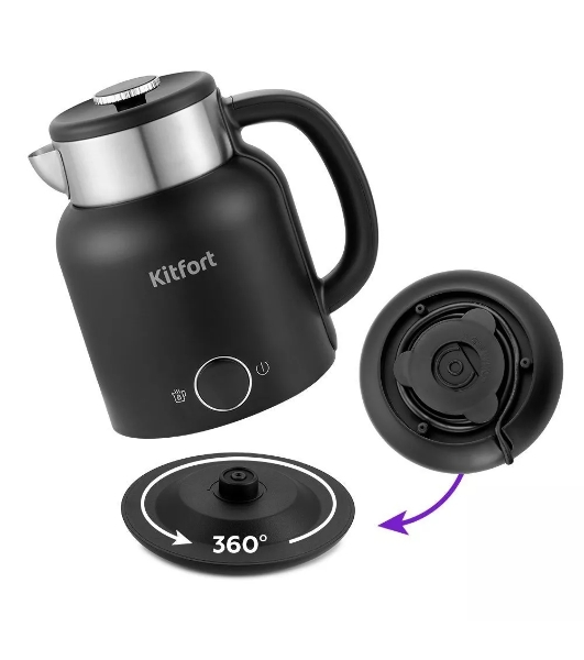 Чайник электрический Kitfort КТ-6196-1 1.5л. 2200Вт черный/серебристый (корпус: нержавеющая сталь)