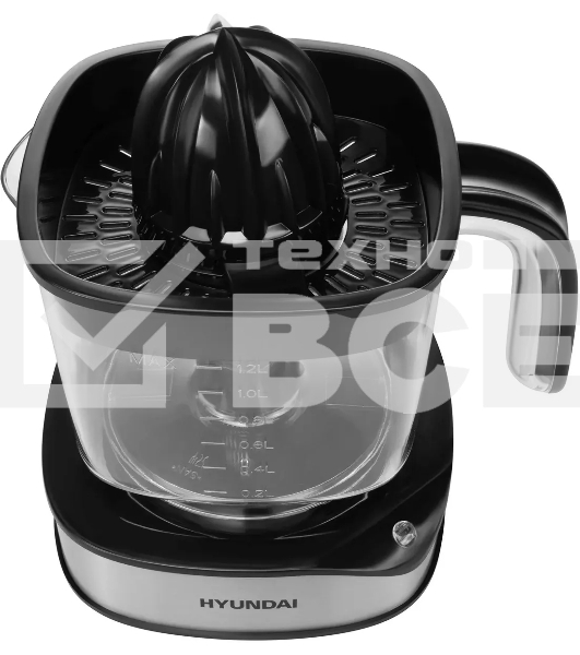 Соковыжималка цитрусовая Hyundai HY-JC4123 30Вт рез.сок.:1200мл. черный/нержавеющая сталь