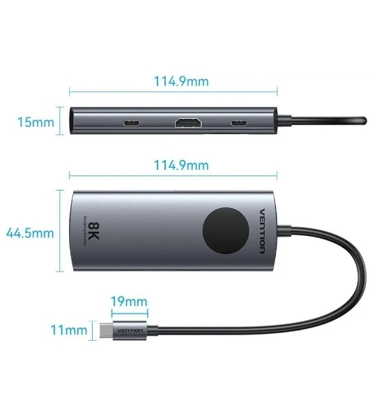 USB-концентратор Vention TQZHB, USB Type-C, USB/HDMI/RJ-45/USB Type-C, USB Type-C
