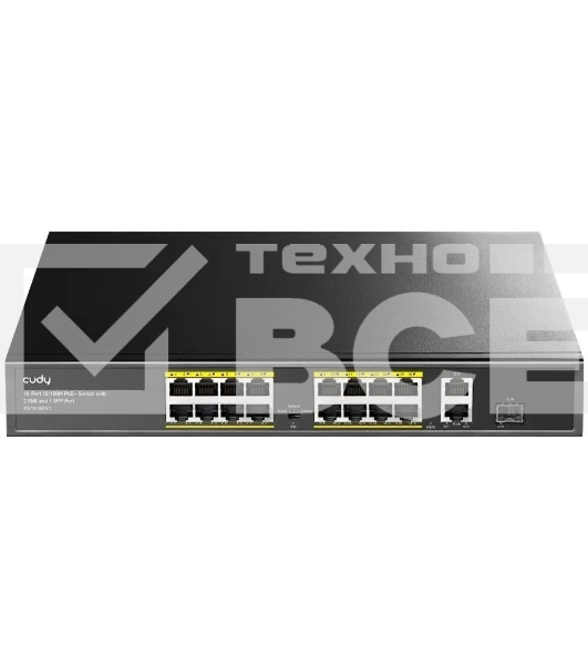 Коммутатор Cudy FS1018PS1 (L2) 16x100Мбит/с 2x1Гбит/с 1SFP 16PoE+ 200W неуправляемый