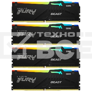 Оперативная память Kingston Fury Beast Black, DDR5, 128GB (4x32GB), 5600MHz, CL40, DIMM, радиатор, RGB, чёрный