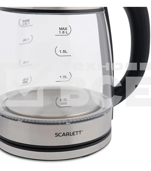 Чайник Scarlett SC-EK27G40, 1800Вт, 1.8л, серебристый/черный