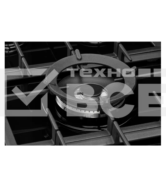 Газовая варочная панель Kuppersberg FG 95 B, закаленное стекло, ширина 90 см, 5 газовых конфорок, WOK конфорка(4,2 кВт), автоподжиг, газ-контроль, чугунные решетки, черный