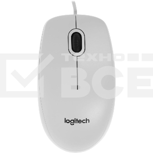 Мышь проводная Logitech B100 белый, 1000 dpi, USB, кнопки - 3