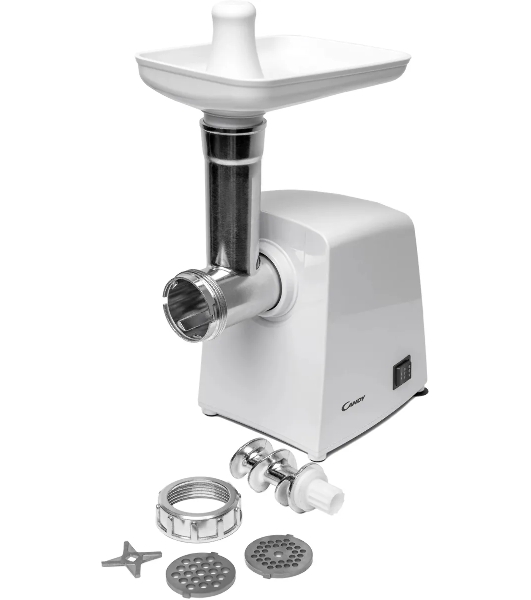 Мясорубка электрическая Candy CG-100 белый, 900 Вт, 2.2 кг/мин, реверс, защита от перегрузки, насадки - 4