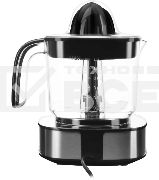 Соковыжималка цитрусовая Hyundai HY-JC4123 30Вт рез.сок.:1200мл. черный/нержавеющая сталь