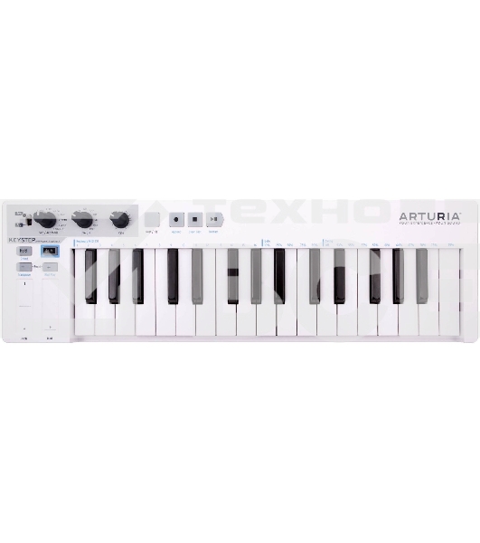 Клавиатура MIDI [430201] Arturia [KeyStep] 32 клавиши, мини-клавиатура с velocity&aftertouch, арпеджиатор, 8 голосный шаговый секвенсор, управление скоростью и Tap Tempo, кнопки Sustain Hold, Shift, разъемы MIDI In/Out, Sync In/Out, CV/Gate Outs, Sustain