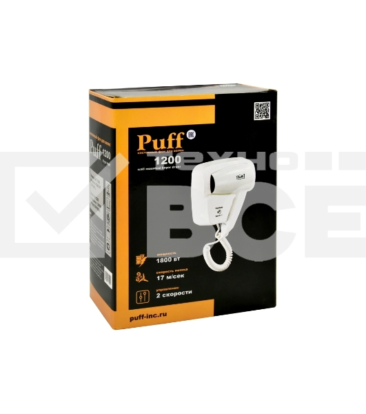 Фен для волос Puff-1200 1405.001 1.2кВт белый