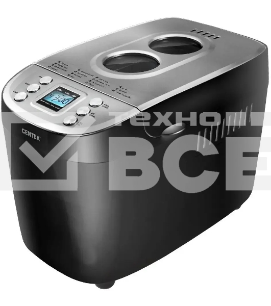 Хлебопечка Centek CT-1415 (черн/сталь) 1500 г БОЛЬШОЙ ОБЪЕМ, 860Вт, 15 программ, таймер, LCD, окошко