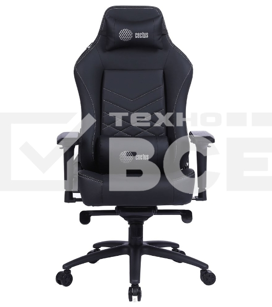 Кресло игровое Cactus CS-CHR-0112BL черный, сиденье черный, эко.кожа, с подголов. крестовина металл, пластик черный