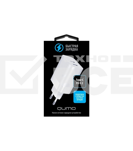 СЗУ Qumo Energy  PD 35W (Charger 0074), два порта: Type-C PD + Type-C PD,  белый