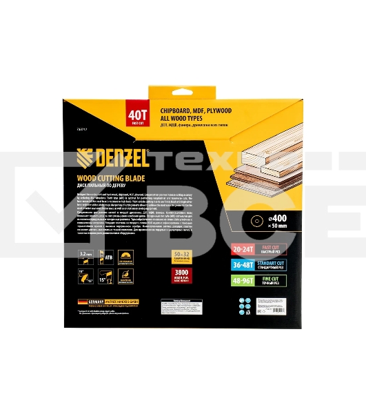 Пильный диск по дереву Denzel ф400 х 50 мм, 40 зубьев 733717