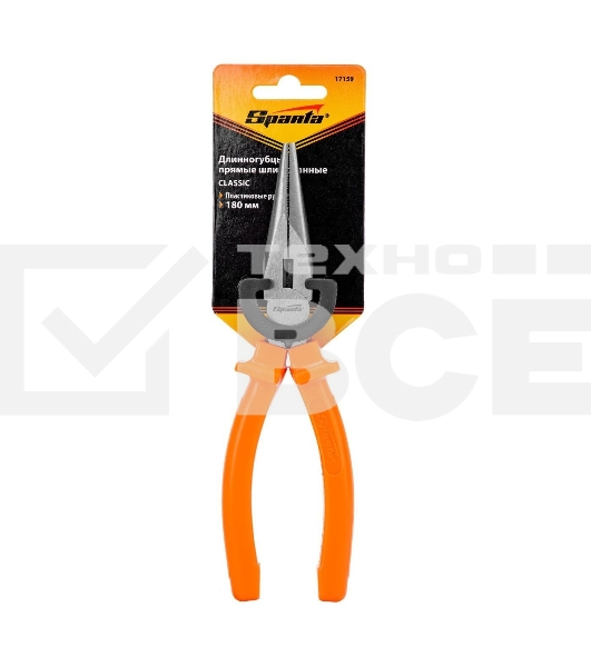 Длинногубцы Sparta Classic, 180 мм, прямые шлифованные, пластмассовые рукоятки